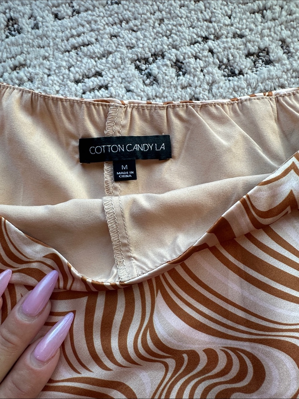Cotton Candy Swirl-Print Mini Skirt w/ lined shorts in Brown and Cream - Picture 2 of 4